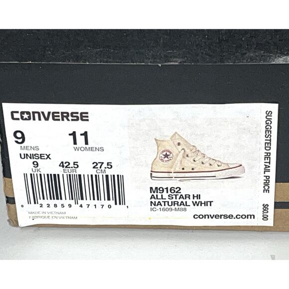 Converse Chuck Taylor All Star Mens 9 Womens 11 Natural White Hi Top Sneakers - Picture 2 of 11